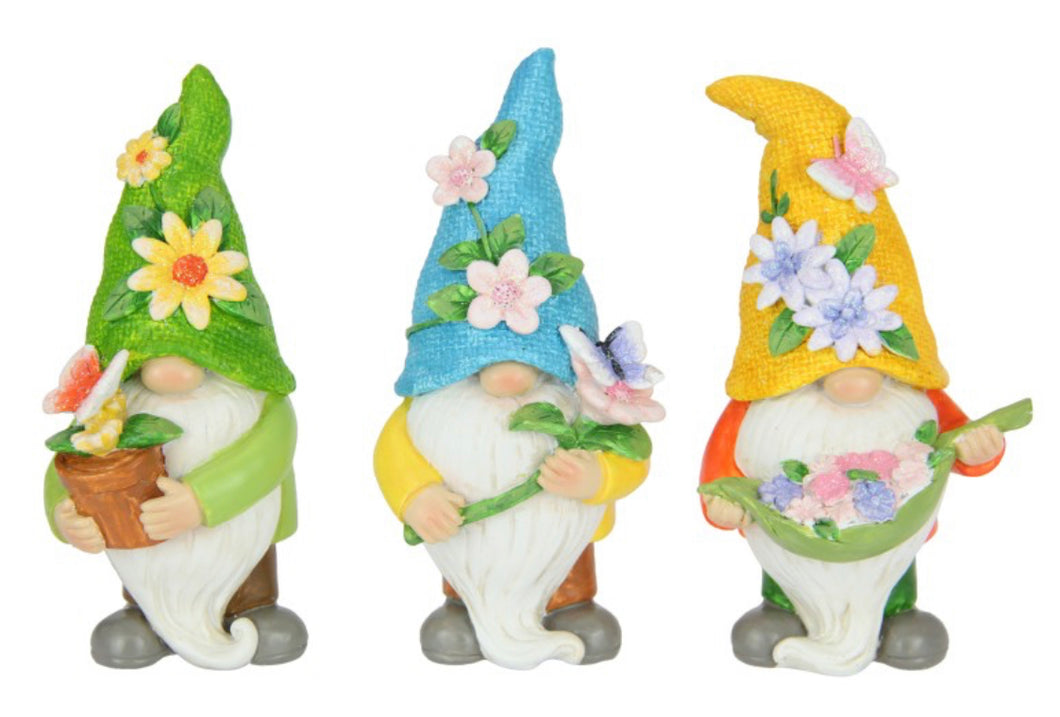 13CM GNOME W/BUTTERFLY & FLOWERS assorted colours