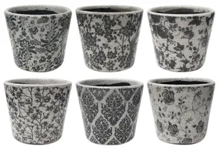 VINTAGE BLACK & WHITE FLORAL PLANTER