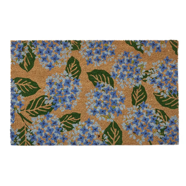 HYDRANGEA PVC BACK COIR MAT 50X80CM BLUE