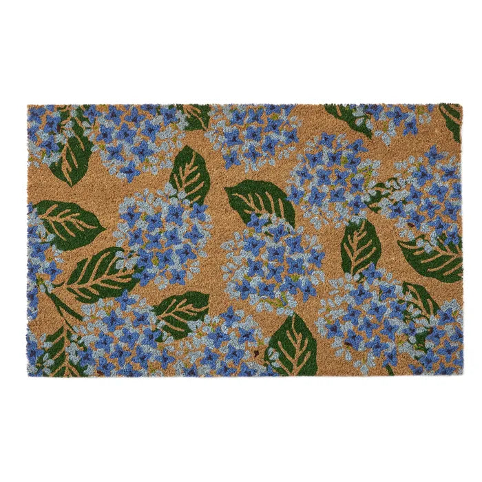 HYDRANGEA PVC BACK COIR MAT 50X80CM BLUE