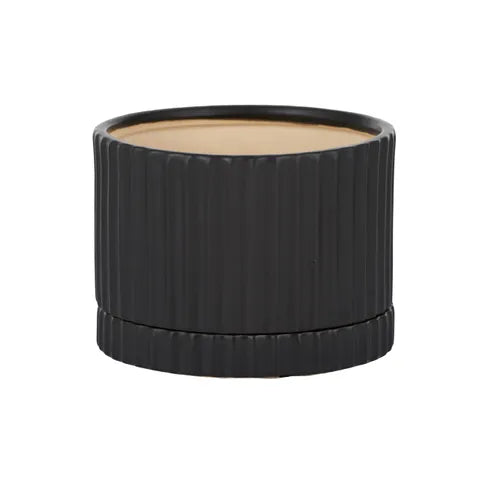 WEBSTER CER POT W SAUCER 16X12CM BLACK Sydney's Plant Market