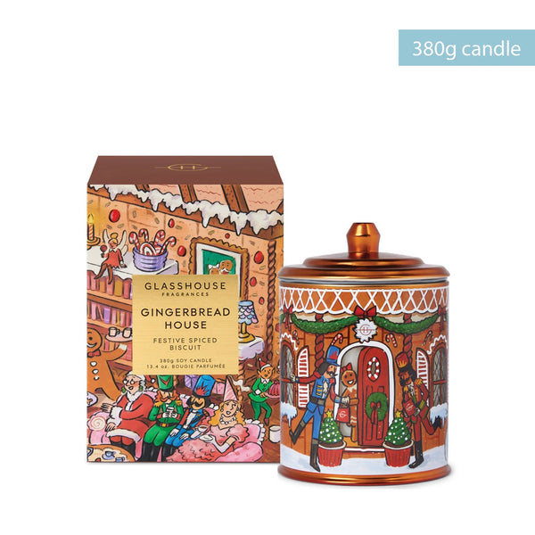 GLASSHOUSE CANDLE 380G - GINGERBREAD HOUSE