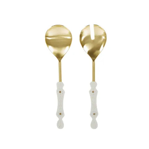 GRACE S/2 SALAD SERVERS 27CM IVORY/GOLD Sydney's Plant Market