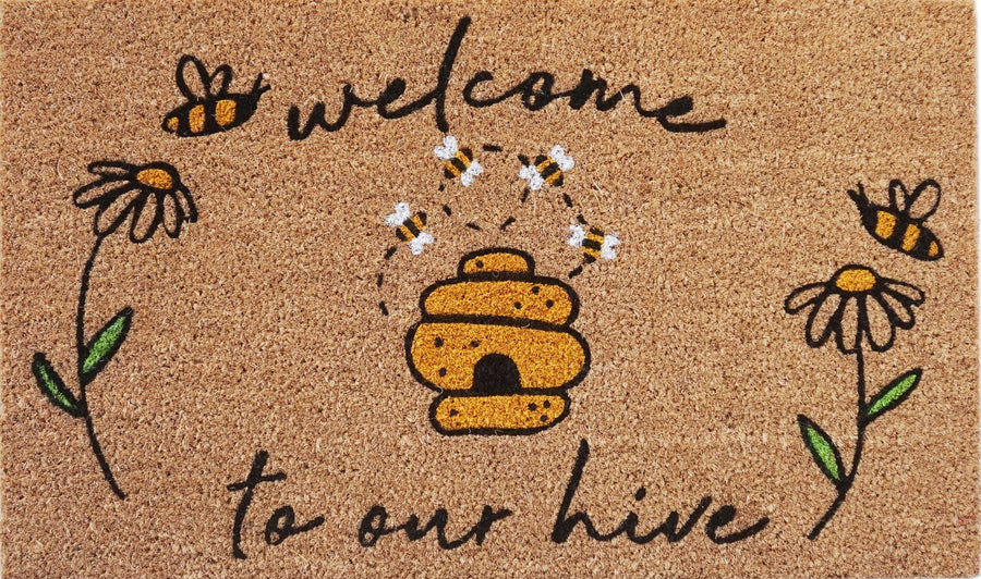 Welcome To Our Hive Doormat Black & Yellow 45x75cm H1.5x45x75cm Sydney's Plant Market