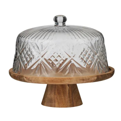 ALEAH GLASS/WOOD FOOTED DOME 29.5X26CM