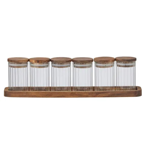 BOSCO 7PC GLASS/WOOD SPICE SET