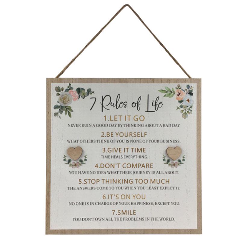 RULES OF LIFE PLAQUE SIGN
