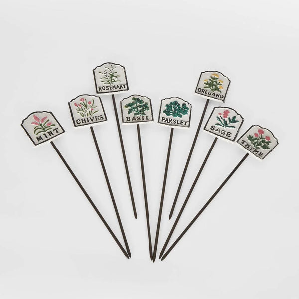 SET OF 8 CAST IRON HERB GARDEN STAKES