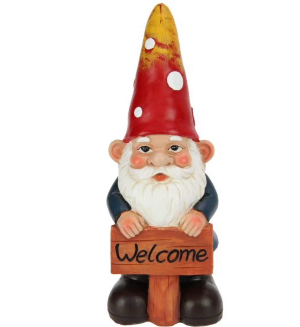 23CM GARDEN GNOME WITH WELCOME SIGN