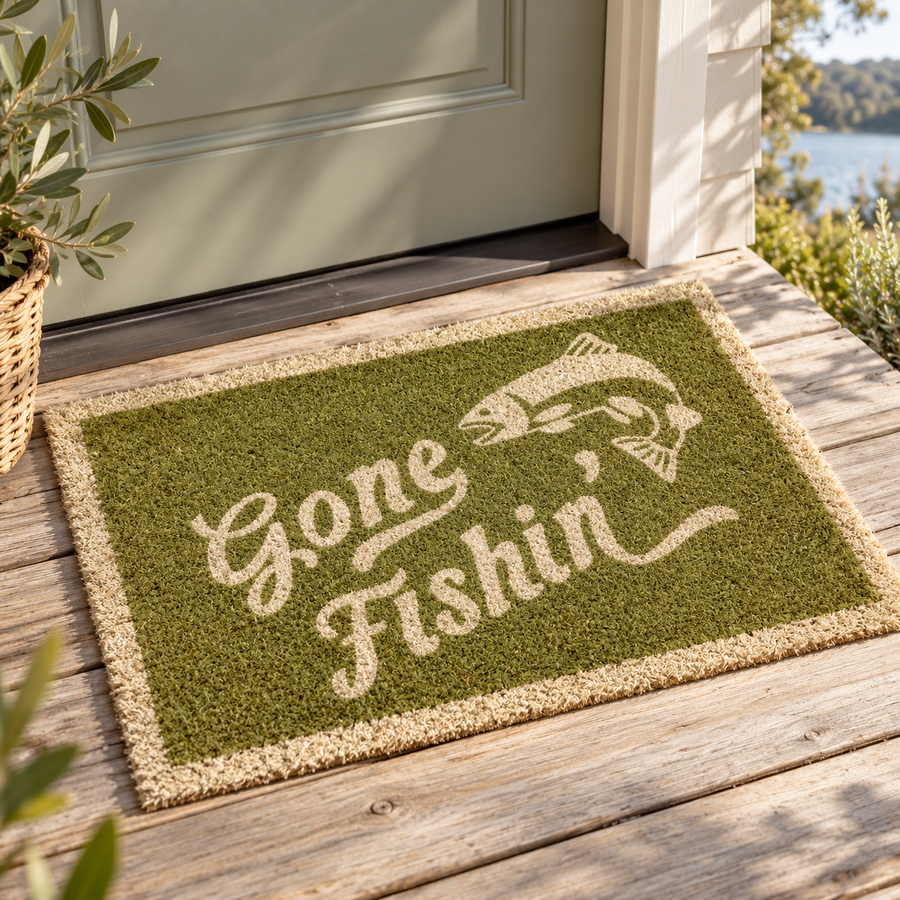 GONE FISHIN' PVC BACK MAT 40X60CM SAGE