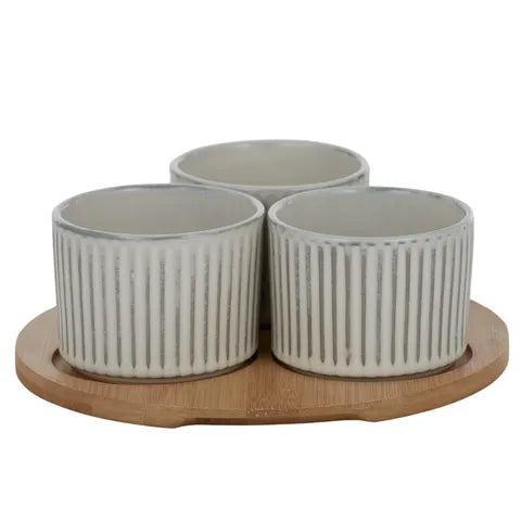WILDE CER S/3 BOWLS ON B'BOO TRAY22X8CM Sydney's Plant Market