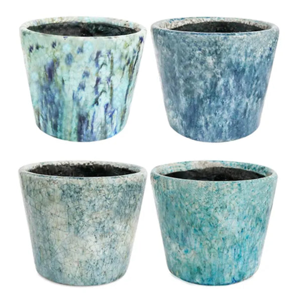 14X12CM VINT GLAZE PLANTER-BLUES
