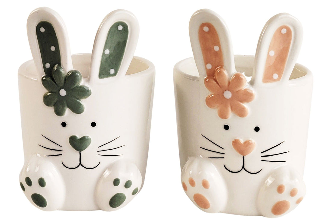 Country Bunny Pot Sage & Pink 11cm