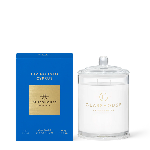 GLASSHOUSE FRAGRANCE 380G CANDLE - DIVING INTO CYPRUS Sydney's Plant Market