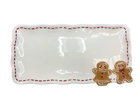 GINGERBREAD PLATTER CERAMIC 17X35CM WHT