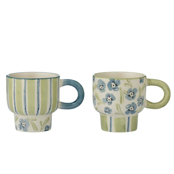 OLGA CER MUG 14.5X9.5CM BL/OLIVE 2 ASST