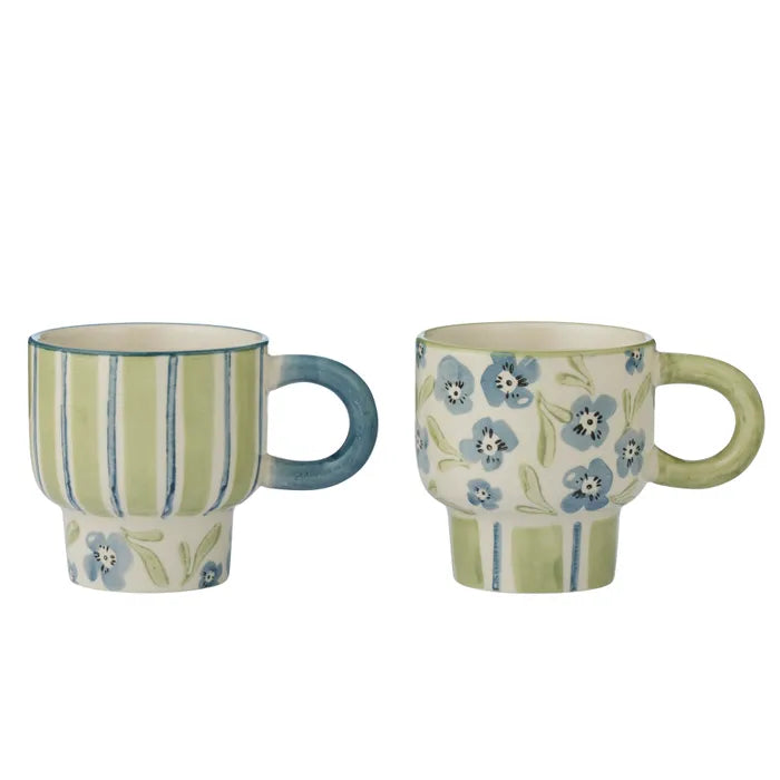 OLGA CER MUG 14.5X9.5CM BL/OLIVE 2 ASST