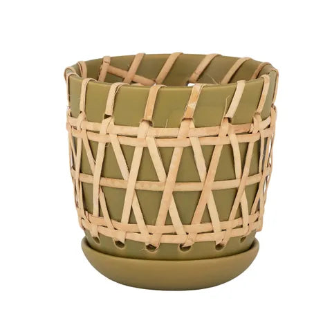 ARMAN CERAMIC/RATTAN POT 14X13CM Sydney's Plant Market