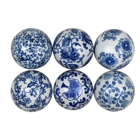 7.5CM BLUE/WHITE CERAMIC DECO BALLS