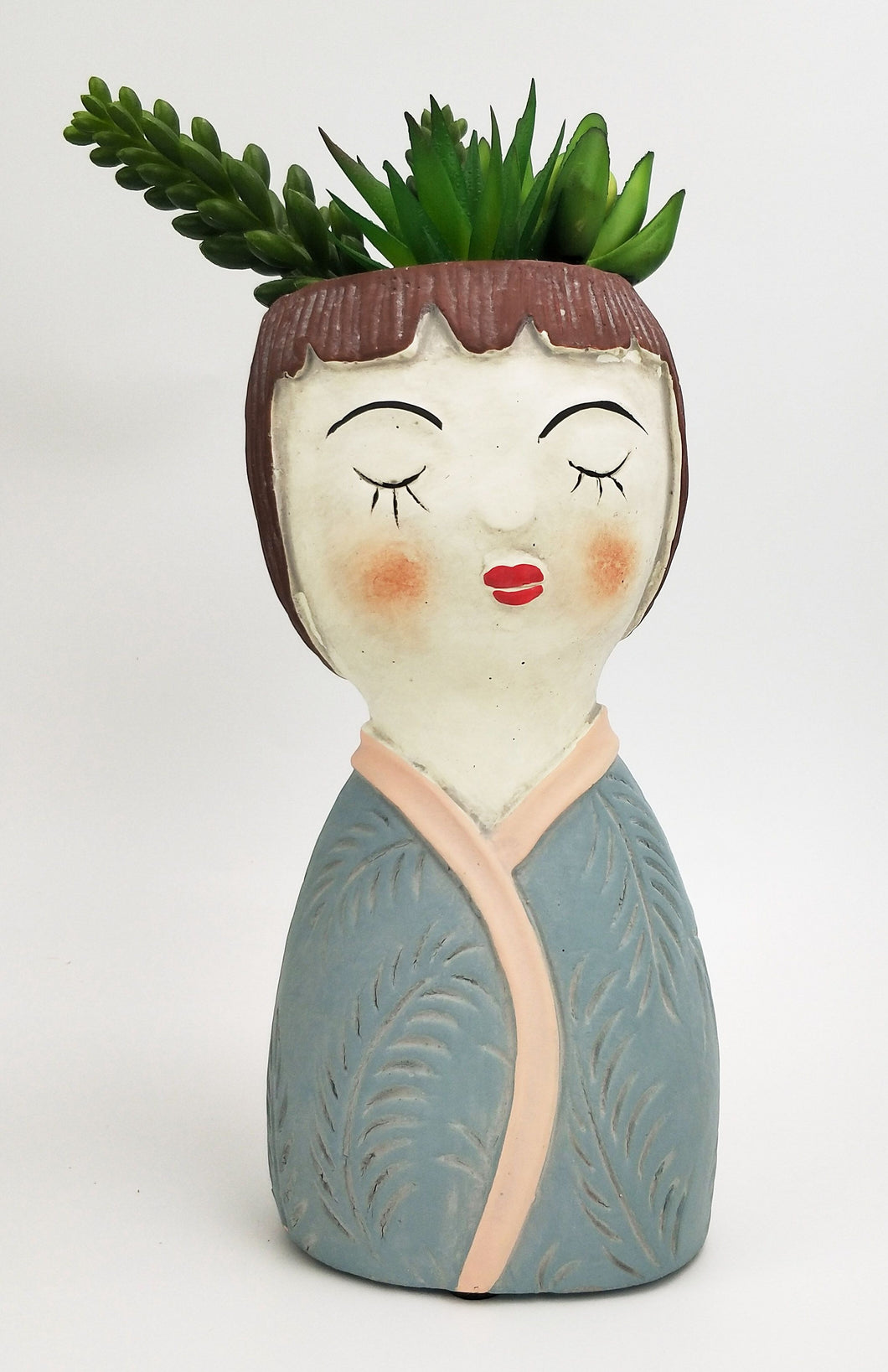 Girl Palm Planter Blue