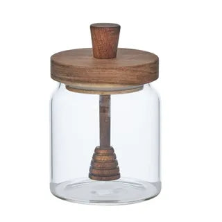 TESORO GLASS/WOOD HONEY JAR 9X13.5CM