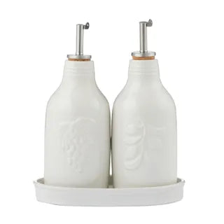 OLIO/ACETO S/2 BOTTLES W TRAY 21.5CM WHT