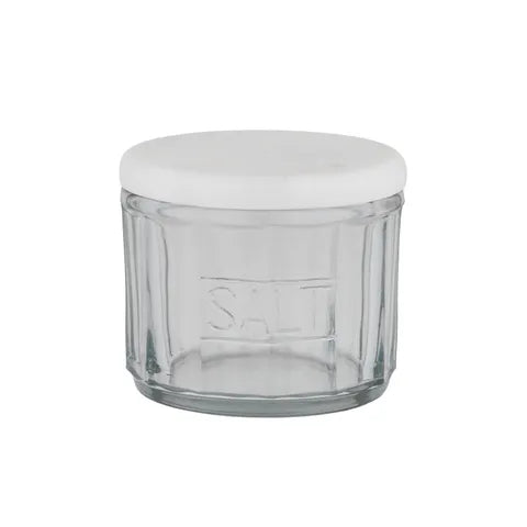 MIRA MARBLE/GLASS SALT JAR 12X8CM WHITE Sydney's Plant Market