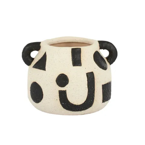 FLISS CERAMIC POT 14X10CM IVORY/BLACK Sydney's Plant Market