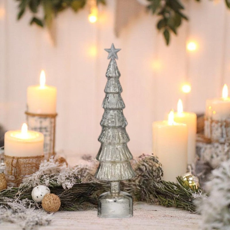 SILVER LED GLASS TREE WITH STAR