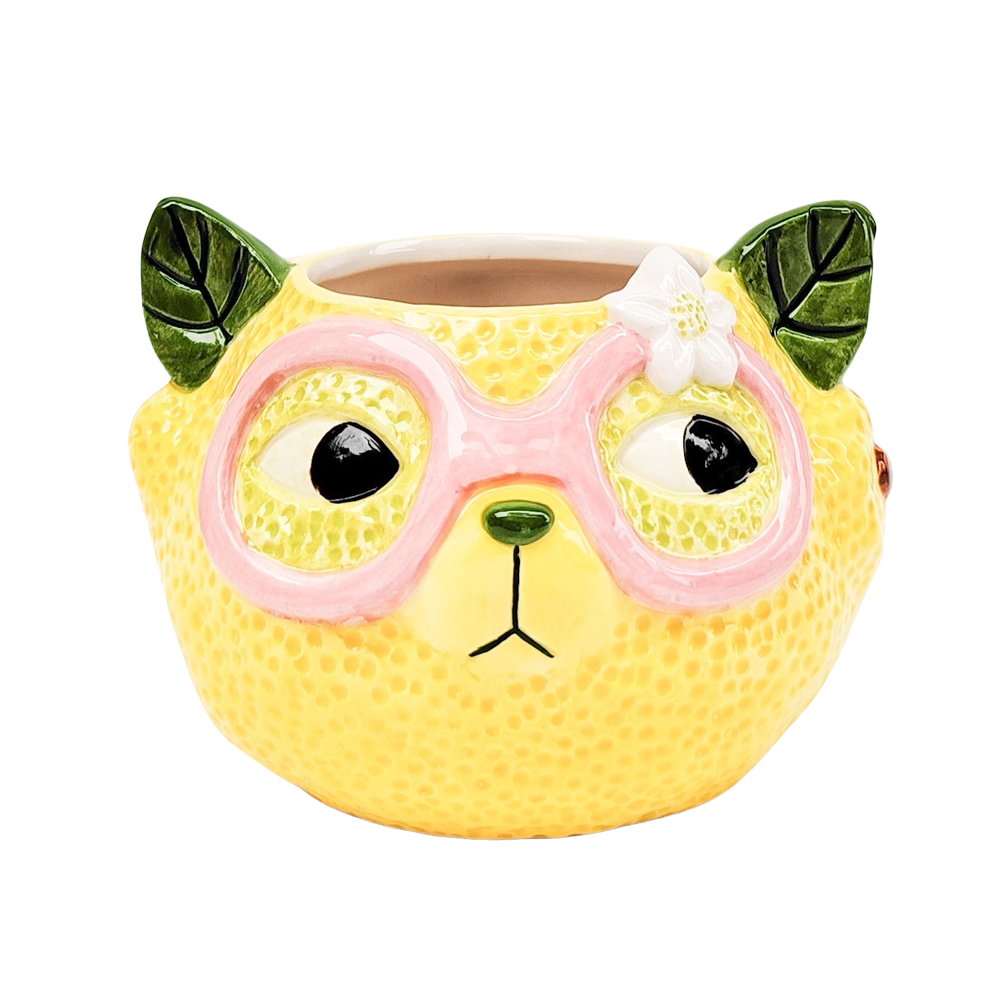 Tropicana Cat Lemon Planter Yellow