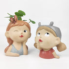 Sarah Cute Girl Planter Blue & Orange Lg 20cm H20x15x14cm Sydney's Plant Market