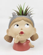 Sarah Cute Girl Planter Pink & Grey Med 16cm H16x16x13cm Sydney's Plant Market