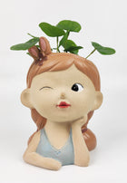 Sarah Cute Girl Planter Blue & Orange Lg 20cm H20x15x14cm Sydney's Plant Market