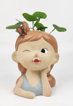 Load image into Gallery viewer, Sarah Cute Girl Planter Blue &amp; Orange Lg 20cm H20x15x14cm
