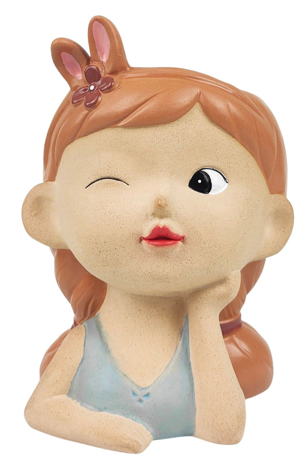 Sarah Cute Girl Planter Blue & Orange Lg 20cm H20x15x14cm Sydney's Plant Market