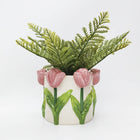 TULIP PLANTER PINK & WHITE 13CM