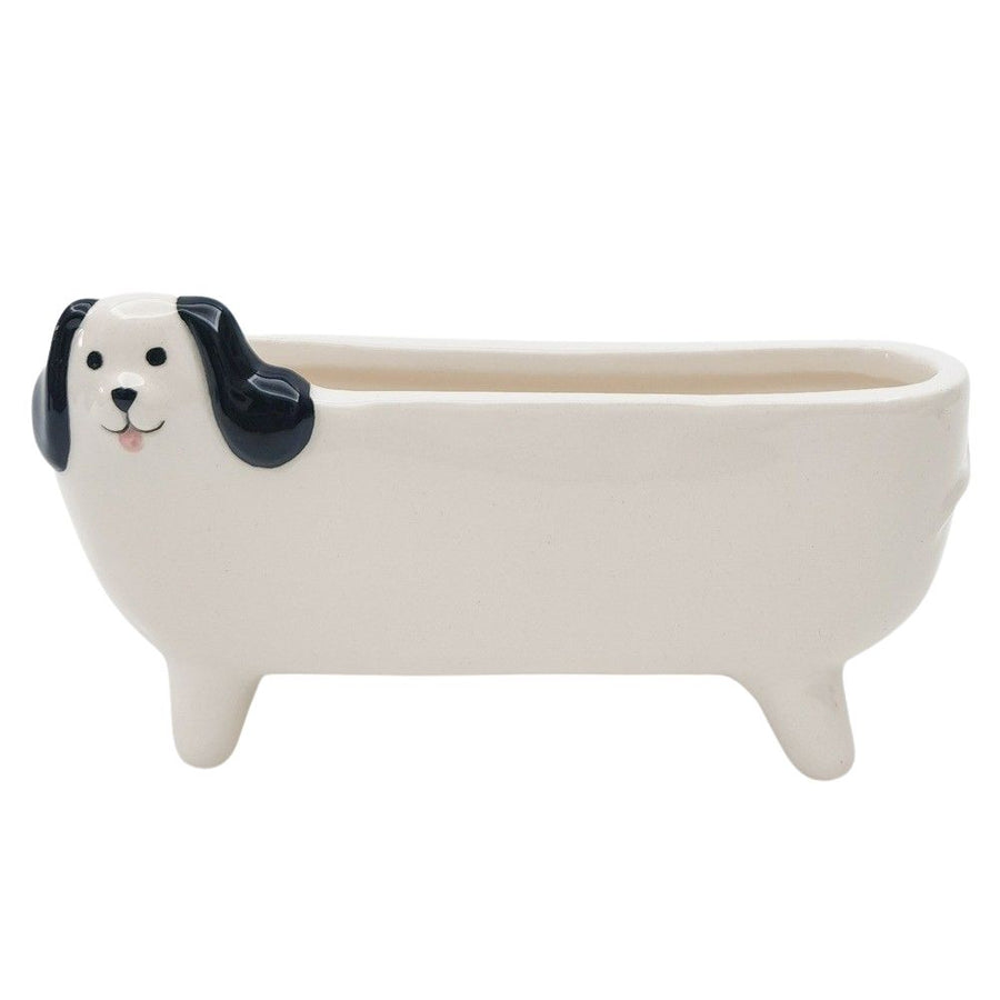 LONG DOG PLANTER WHITE & BLACK 15CM