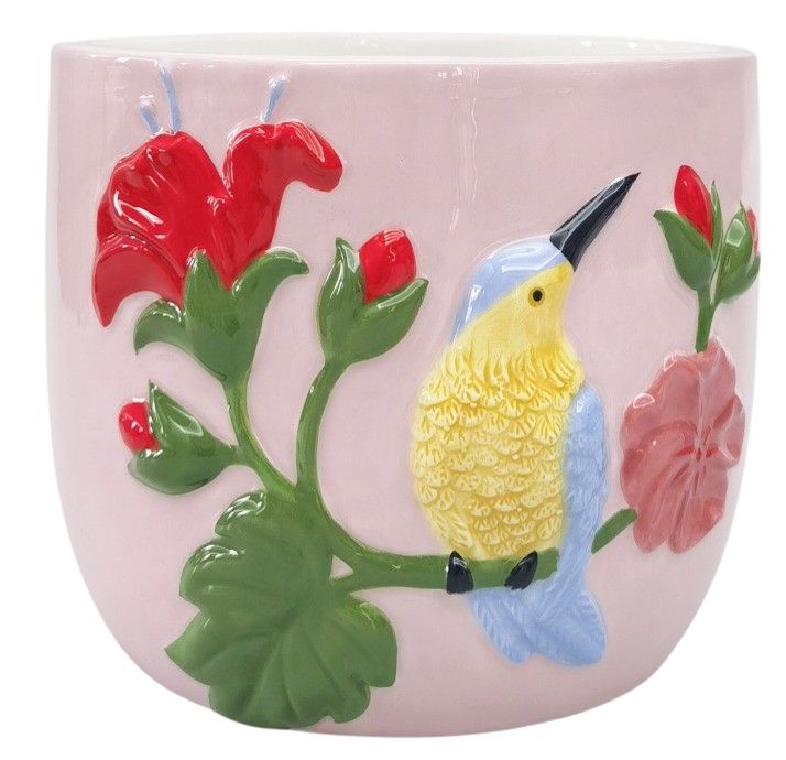TROPICAL PINK HUMMINGBIRD PLANTER POT