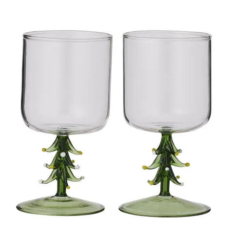 SET OF 2 CHRISTMAS TREE WINE GLASSES