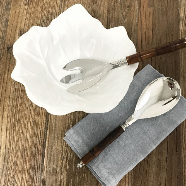 White Ceramic Leaf Bowl - Large