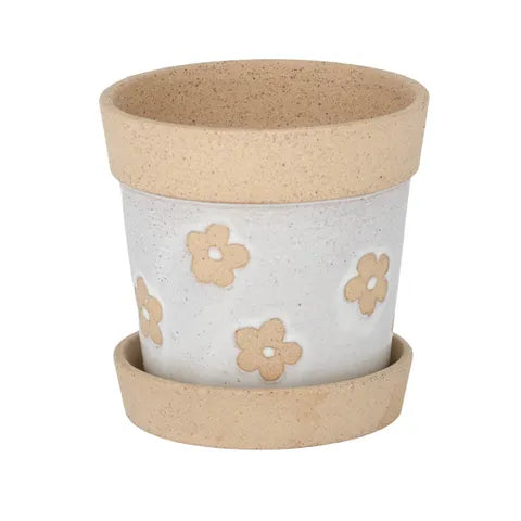 PERRI CER POT W SAUCER 12X12CM WH/SAND*# Sydney's Plant Market