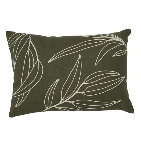 GUM COTTON EMBROID'D CUSHION 35X50CM GN# Sydney's Plant Market