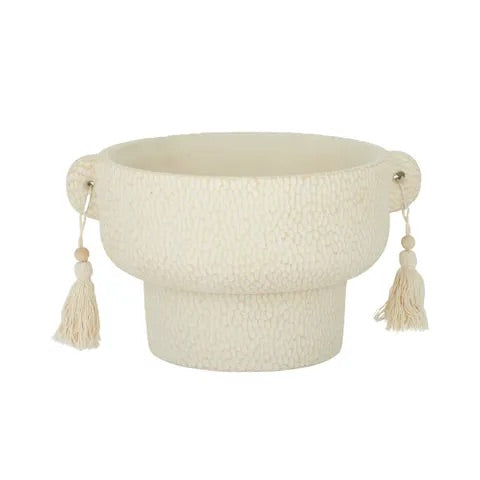 DANGLE CEMENT FOOTED POT 27X15CM IVORY