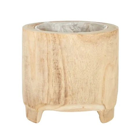 WATTS WOODEN FOOTED POT 33X30CM NATURAL - Sydney's Plant Market