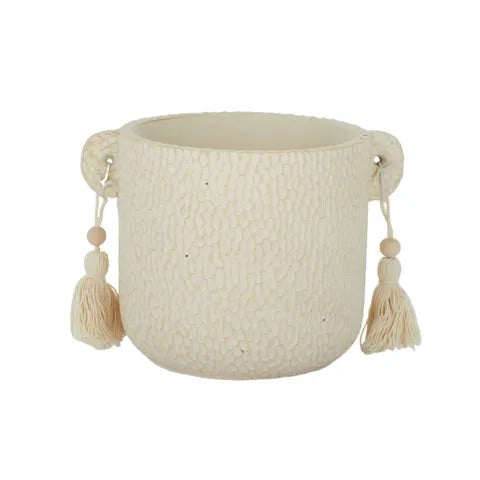 DANGLE CEMENT POT 18X13CM IVORY*