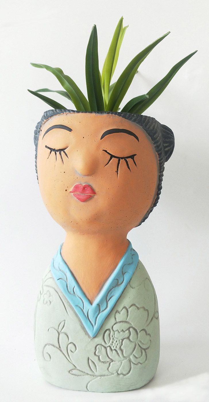 Oriental Lady Planter Green 29cm - Sydney's Plant Market