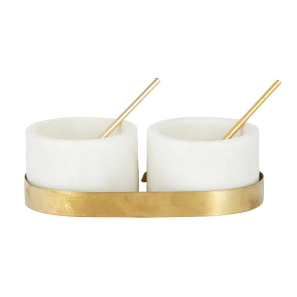 MINA S/2 MARBLE BOWL W TRAY 10X16CM WHT Sydney's Plant Market