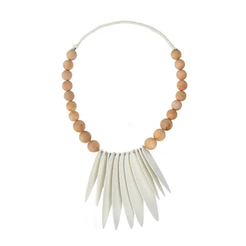 LUXOR WOODEN BEAD WALL HANG 50CM NAT/WHT Sydney's Plant Market